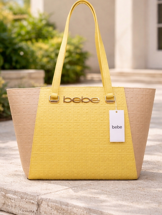 bebe Handbags - Bebe | Ailey Embossed Tote Blonde & Tan NWT | Chic Neutral Colorblock Tote